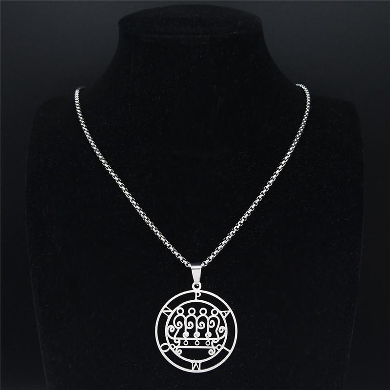 Stainless Steel Lucifer Sigil Necklace Baphomet Stamp Jewelry PAIMON Key Satanic Gothic N3521S03