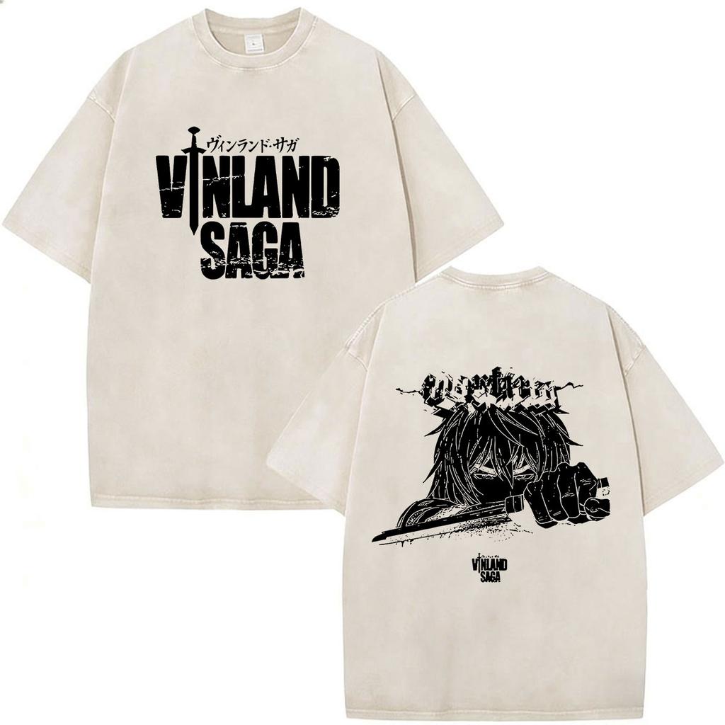 Anime Vinland Saga Thorfinn I Have No Enemies Vintage Washed T Shirt Mens Women Manga Casual Oversized Tshirts Male Streetwear