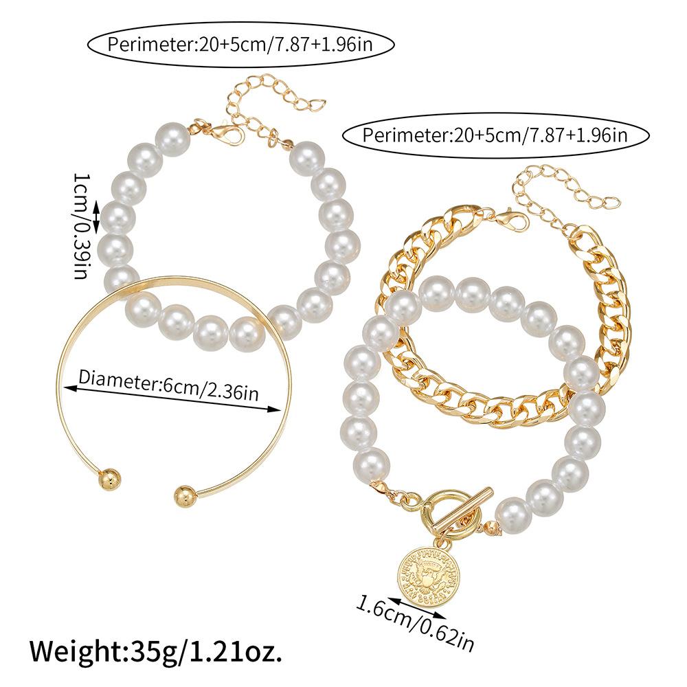 European and American hand jewelry sweet and cool multi-portrait imitation pearl bracelet set personalized NK Cuban chain jewelry women