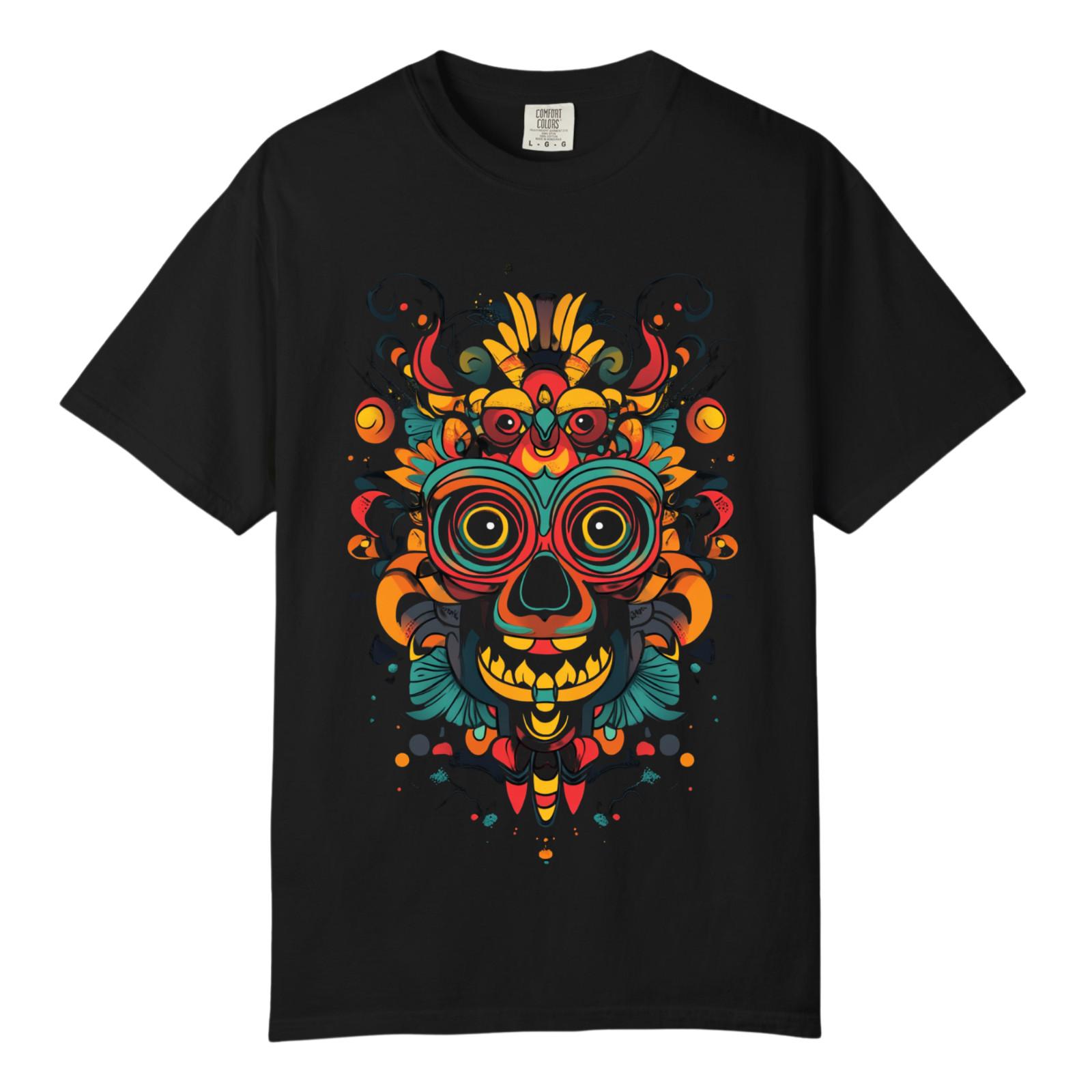 Beetle Neon Mask Skull TShirt, Vibrant Art Comfort Colors, Unisex Streetwear Tee S