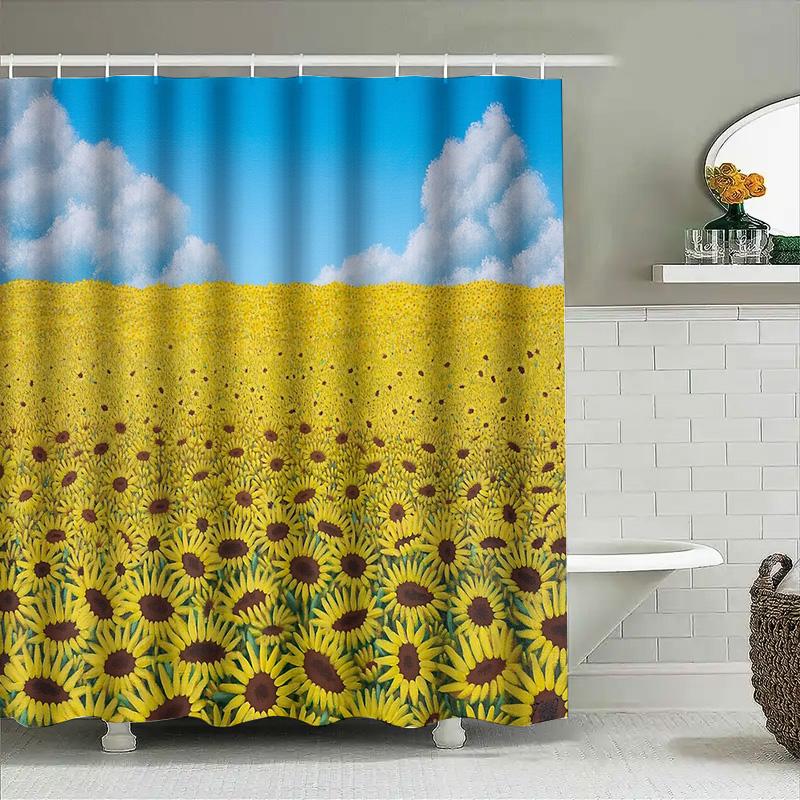 Sunflower Shower Curtain Floral Botanical Farmhouse Bathroom Decor Vintage Rustic Washable Fabric Set
