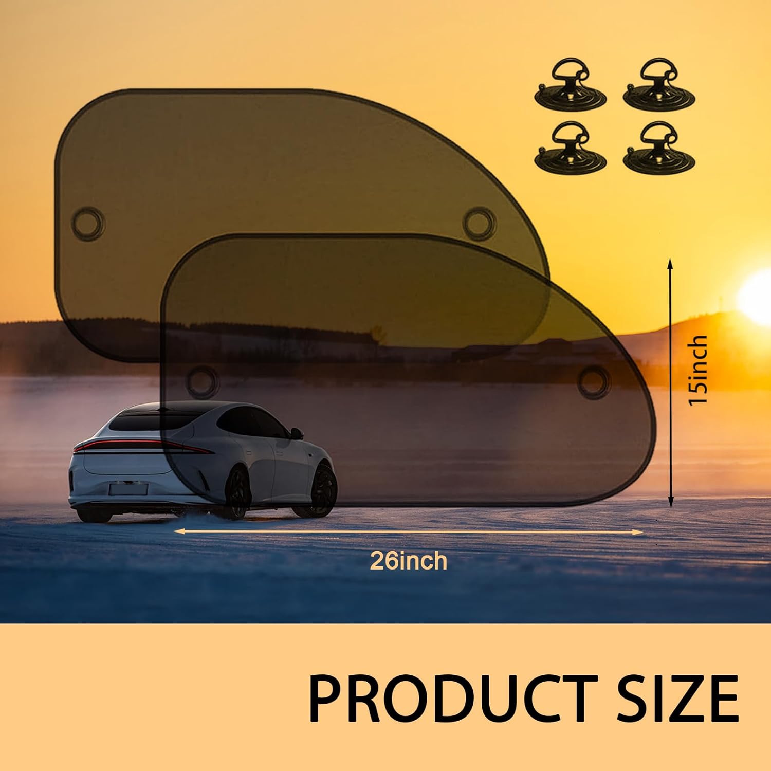 Car Side Window Sun Shade, Cooling and Heat Protection Interior Protection Front Side Window Glass Sunshade, Suction Cup Mounting Accessory, Fits