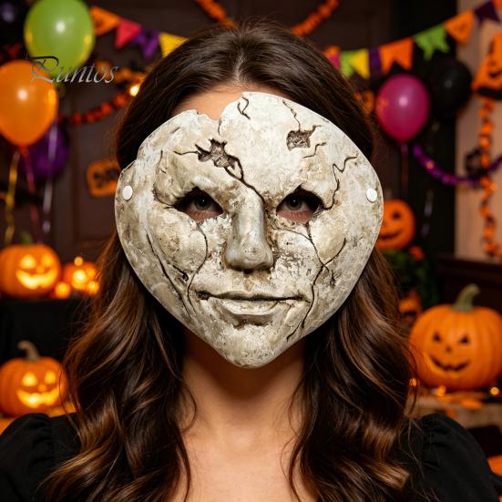 Transparent Eye Hole Mask Halloween Horror Cracked Face Mask, Breathable Lightweight Foam Retro Old Style with Adjustable Strap Scary Props,