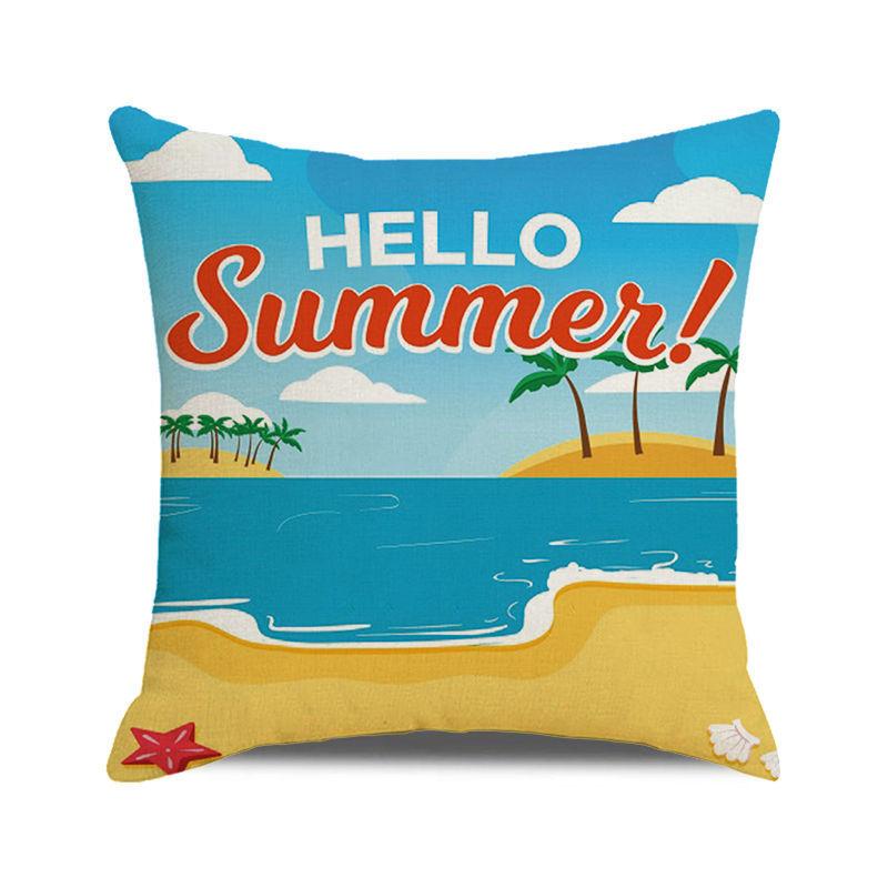 Watercolor Summer Beach Digital Printing Short Plush Pillow Covers for Car Sofa Office Cushion Cover Home Goods 60x60cm