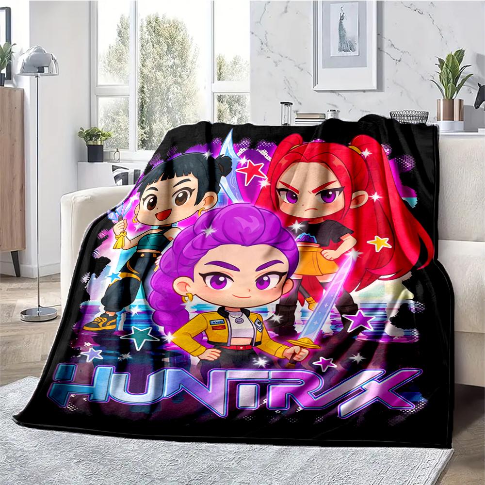 KPop Demon Hunters Theme Printed Blanket - Perfect for Couch, Bed, Travel & Outdoor Use | Machine Washable, Cozy & Durable.