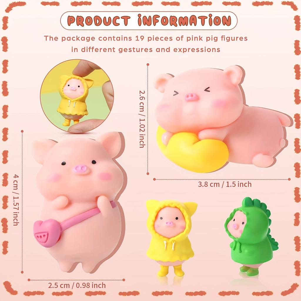 19 Pcs Miniature PVC Pig Figurines Toys Figure Animal Toys Set