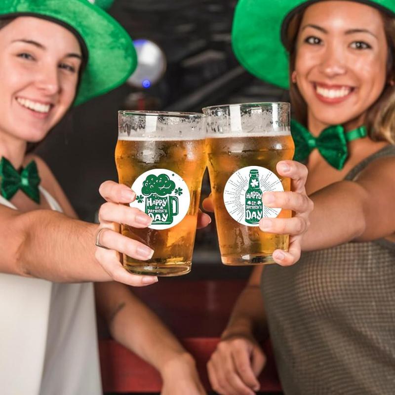 500Pcs/roll St Patricks Day Stickers,Shamrock Clover Label Party Decals Seals Cards Envelopes Rewards Scrapbooking Decorations