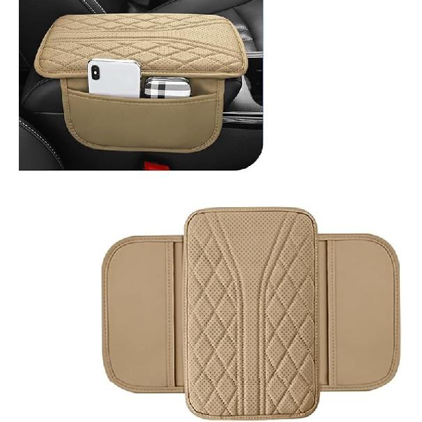 WZP Car Center Console Cover, Leather Arm Rest Cover with 2 Storage Bag, Console Cover for Car Storage Box Protector, Universal for Sedan SUV Truck