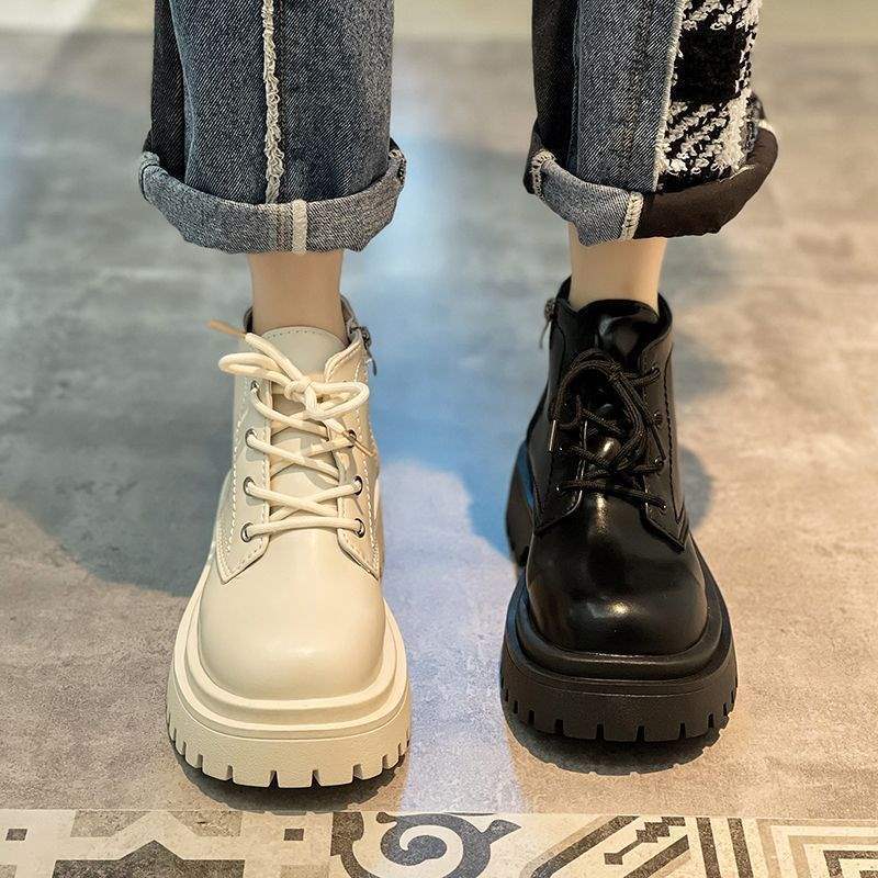 Martin Boots Spring and Autumn Single Boots 2025 New Foreign Style Lace-up Solid Color Short Boots Versatile Korean Version Thick-soled Muffin Mar