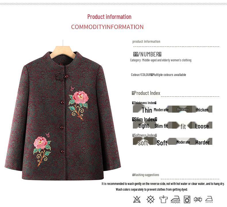 Grandma's Spring/Autumn Embroidered Tang Suit Jacket for Middle-Aged Women
