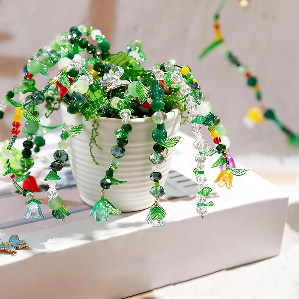 Beaded Plant Kit Handmade Rustic DIY Jewelry Making Set Glass Plant Pot Beading Kits for Women Men Adults Beginners Lovers