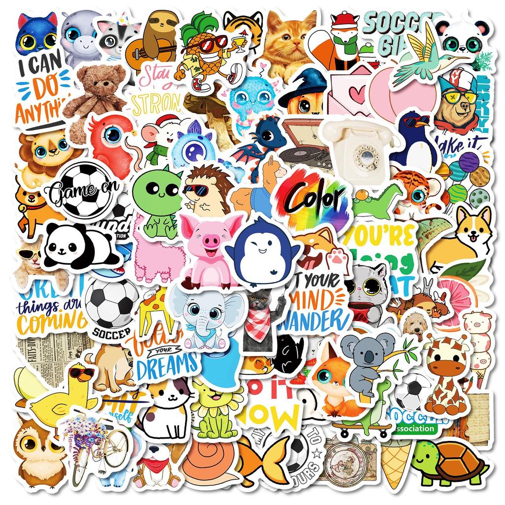 100 Small Size 4CM Doodle Mix and Match Stickers Cartoon Cute Pig Penguin Stickers