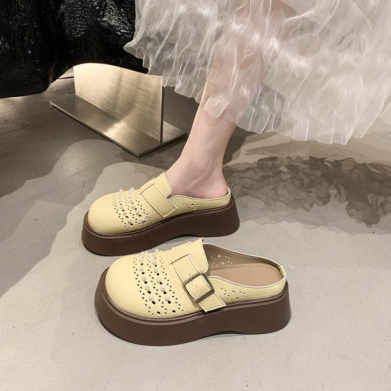Soft Bottom Non-slip Women's Hollowed-out Versatile Casual 2025 Summer Bag Head Slippers Women's Outer Wear Heelless Lazy Cool Slippers