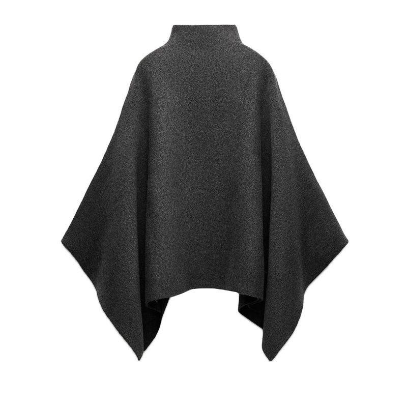 Fall and Winter New Women's Minimalist Retro Blended Fabric Asymmetric Stand Collar Knitting Cape Coat 3739027