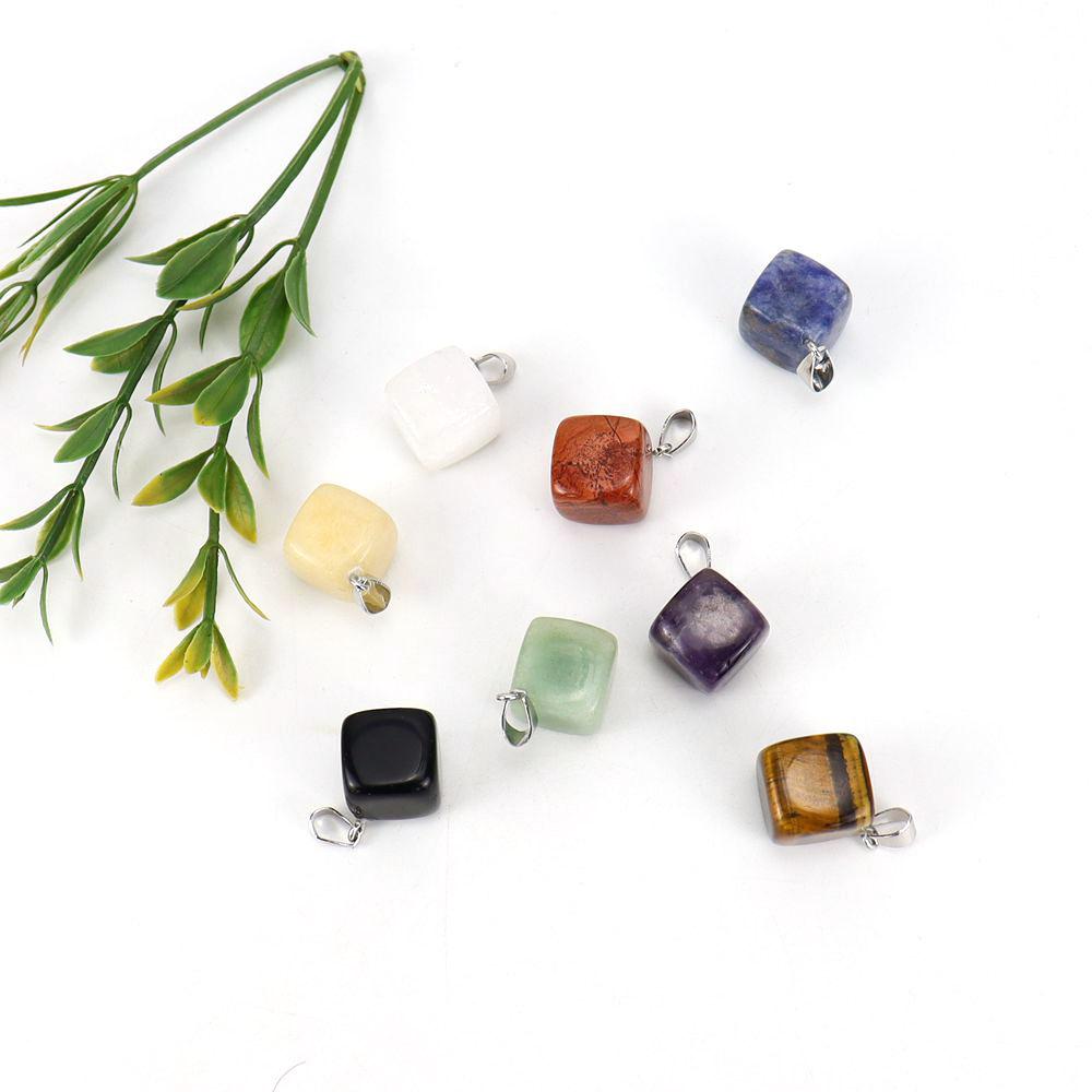 Square Natural Crystal Rough Stone Amethyst Agate Square Pendant Necklace N665