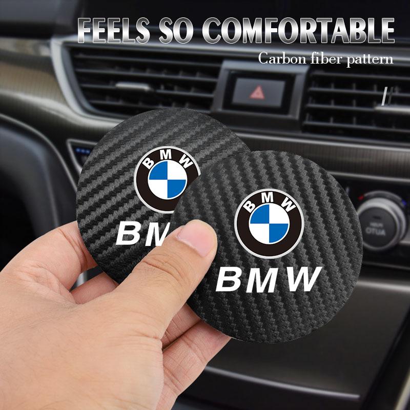 2PCS Car Logo Carbon fiber Water Cup Pad Sticker Decoration For BMW X1 X2 X3 X5 X4 X6 X7 iX3 F20 F10 F07 E70 E46 E90 E92 E60 E39