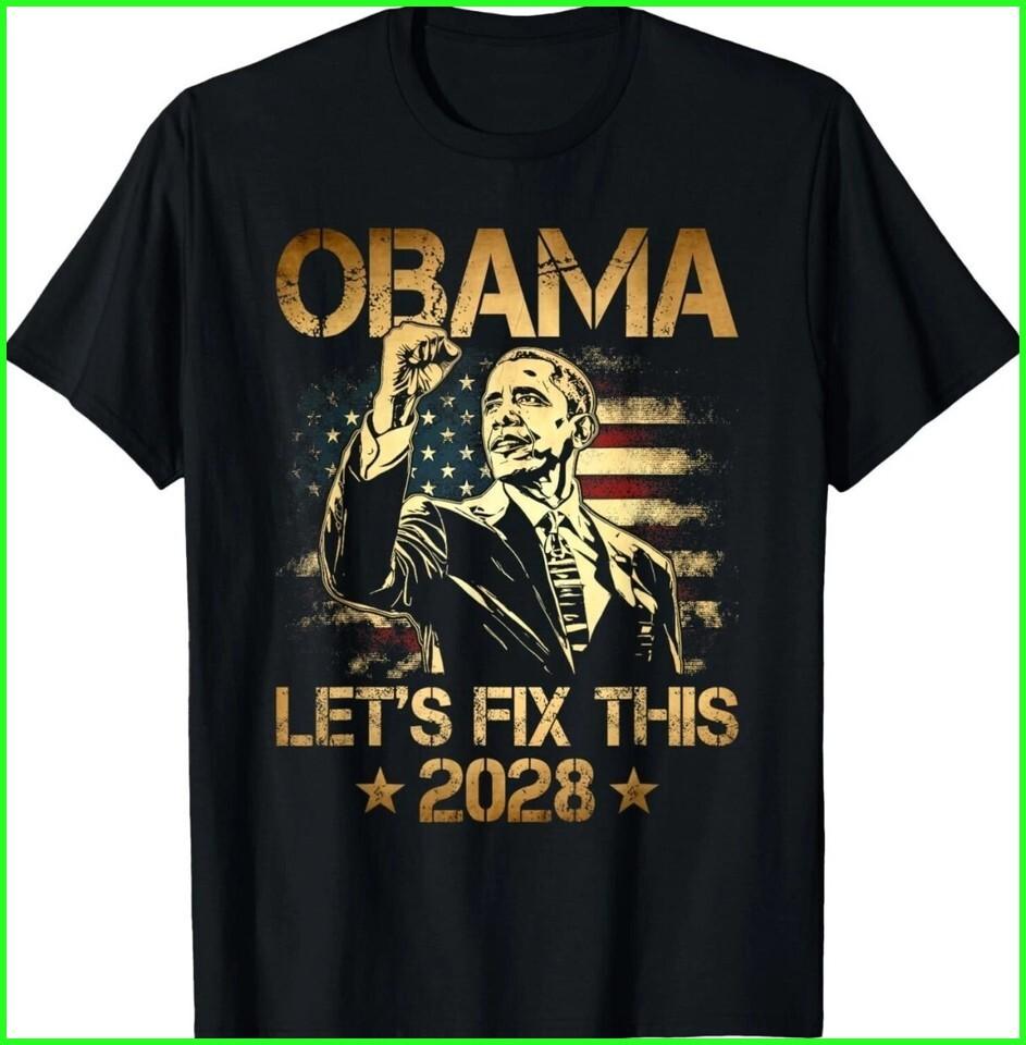 Unisex shirt Cotton Oversize Large Size Obama 2028 Let's Fix This Obama 48th President USA Flag Unisex T-Shirt