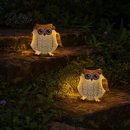 Metal Owl Solar Light, Outdoor Solar Owl Lantern, Waterproof Solar Powered Garden Light, Hanging Floral Owl Lantern for Patio Yard Porch