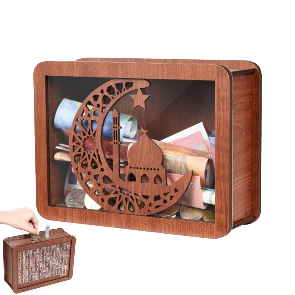 Wooden Money Box Cash Saving Money Bank Box For Adults Retro Reusable Wooden Money Box 10 000 Saving Challenge Wooden Money Jar