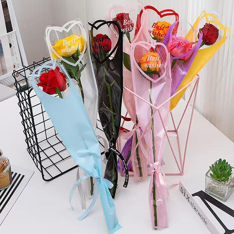 50Pcs Iridescent Single Rose Sleeves Diy Transparent Flower Wrapping Bag Floral Material Packaging Waterproof