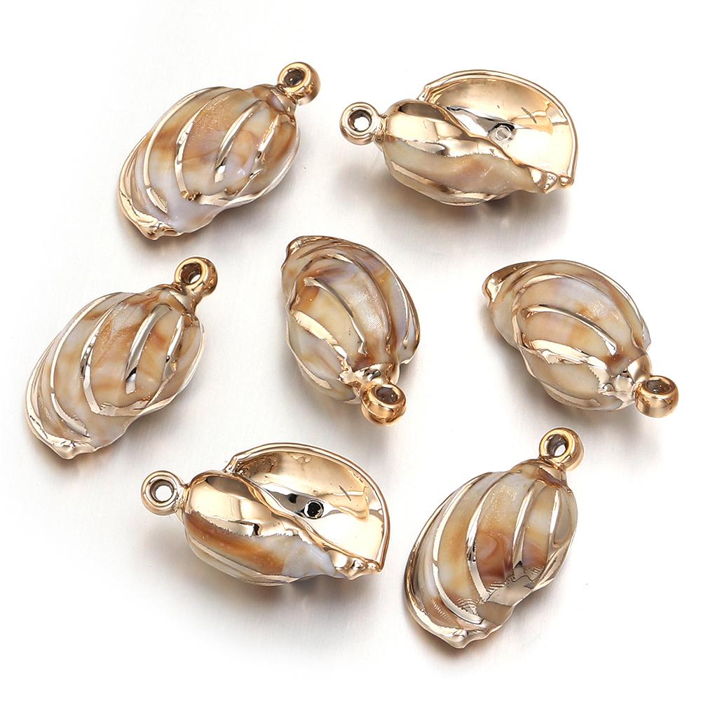 5-10pcs/lot Shell Shaped Acrylic Pendant Gold Plated Conch Scallop Charms Beads For DIY Fashion Keychain Necklace Accessories