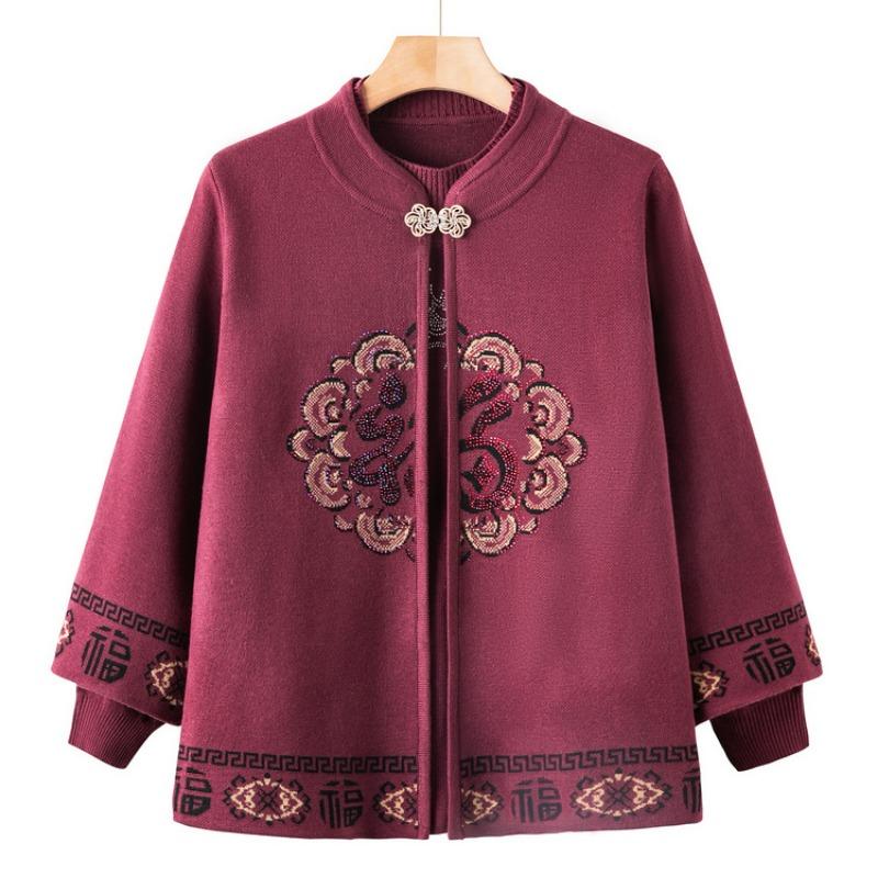 Zhonglaoxi mother-in-law blessing knitted sweater shawl two-piece set grandma autumn festive sweater set banquet