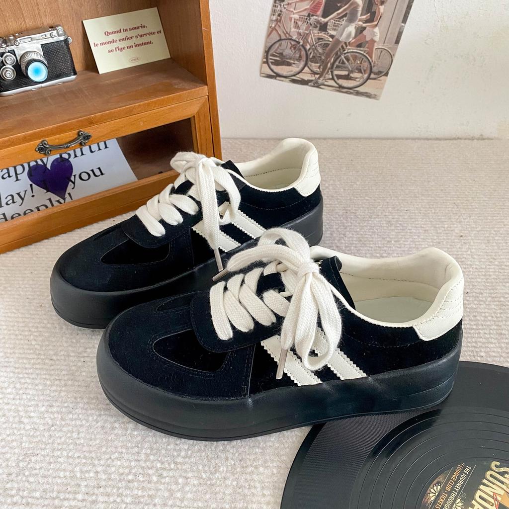 6562 latex insoles/platform German training shoes women's shoes autumn new 2024 niche casual board shoes small black shoes