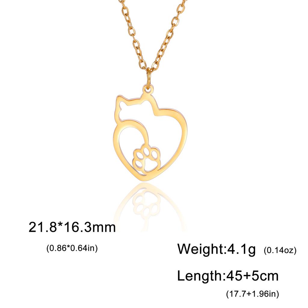 Cazador Cat Kitten Heart Paw Footprint Pendant Necklaces for Women Animal Jewelry Stainless Steel Neck Chain Necklace Gift 2026