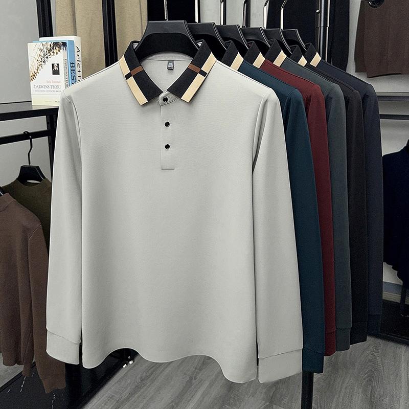 

Весенне-осенняя рубашка-поло с длинным рукавом, мужская футболка с воротником, весна-осень 2025, новый топ L
