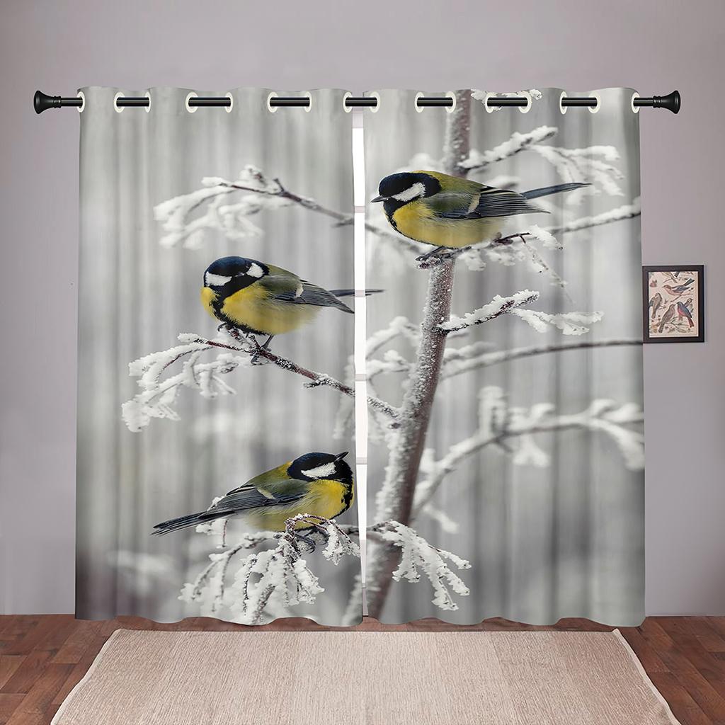 Bird Snow Scenery Flower Luxurious Window Panel Drapes In the Children Bedroom Living Room Hall Treatments Kitchen Decoration Drapes Blinds