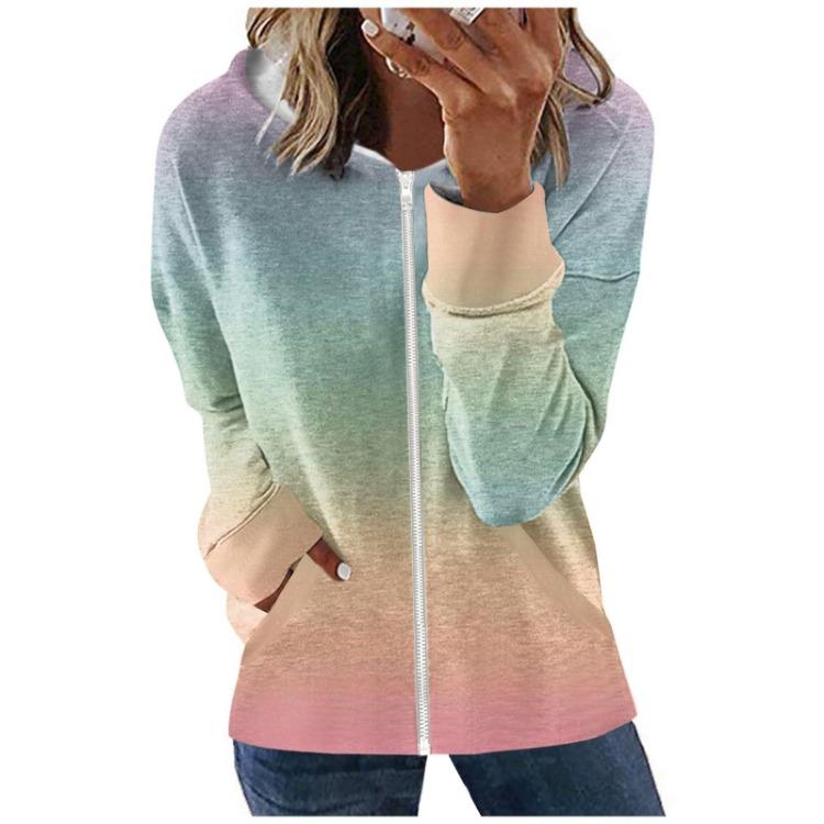 

Градиентное худи на молнии Женское повседневное модное с длинным рукавом и карманом S