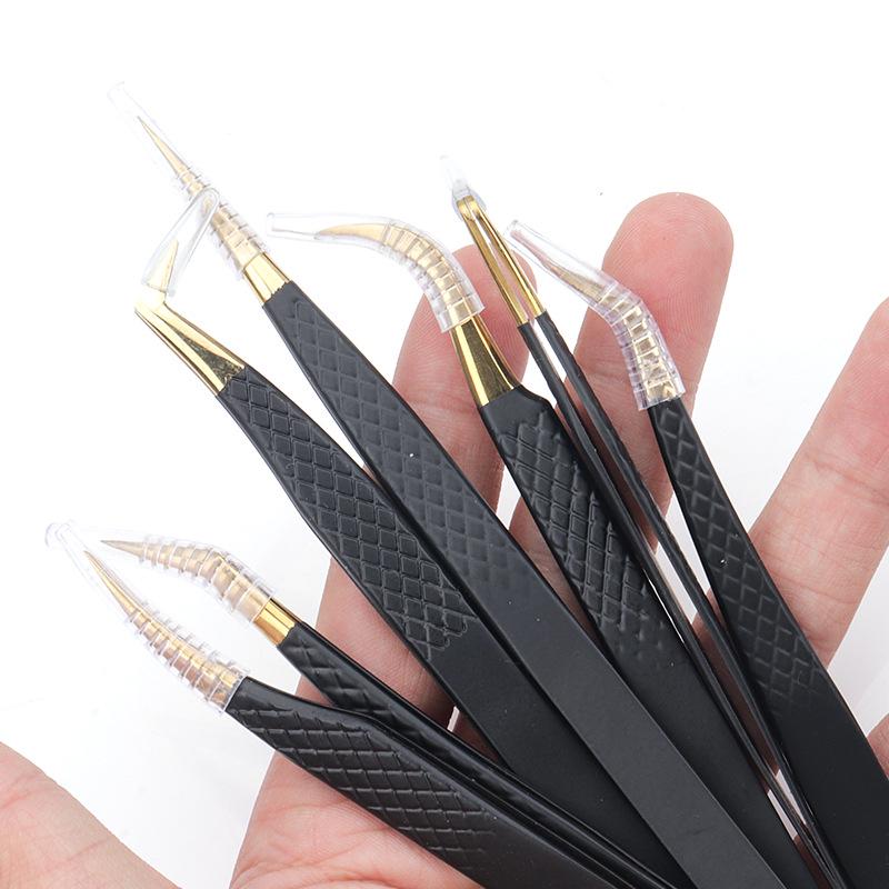High-Precision Black Gold Eyelash Tweezers - Stainless Steel for Grafting and Extension