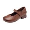 Cowhide Mother Shoes Spring and Autumn Soft Sole Non-slip Shallow Mouth Single Shoes Medium and Old Casual Retro Thick Heel Velcro Leather Shoes Women