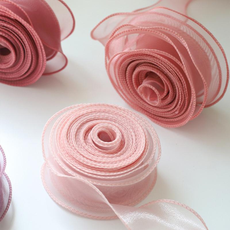 10yards Roll Solid Color Organza Ribbon Wavy Edge Fishtail Ribbon For Flower Bouquet Gifts Packaging Wedding Party Decorations