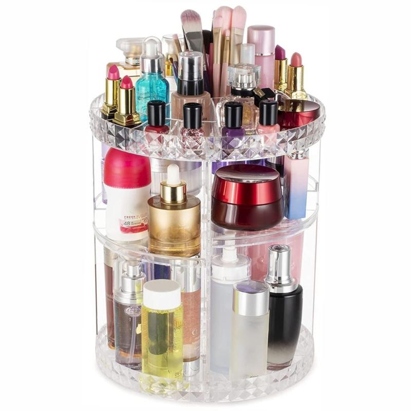 360 Degree Rotating Cosmetic Storage Organizer Skincare Stand Multilayered Acrylic Rack for Makeup and Beauty Tools