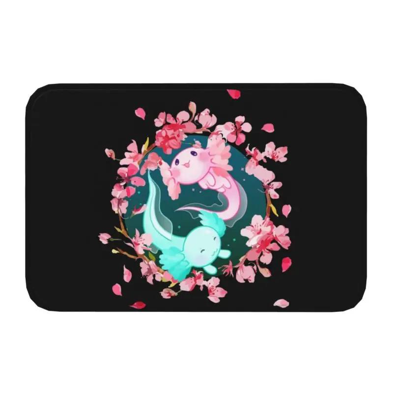 Custom Smiling Leucistic Axolotl Doormat Non-Slip Entrance Bath Kitchen Door Floor Mats Salamander Animal Living Room Carpet Rug