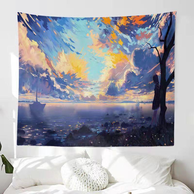 Aesthetics Sunset Starry Night Sky Moon Landscape Background Bedside Living Room Dormitory Decoration Tapestry