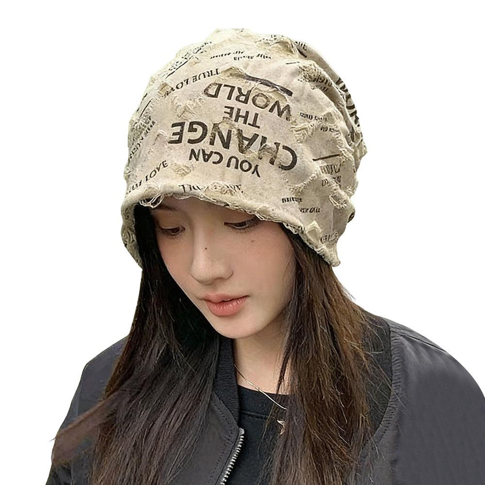 Fashion Thin Bonnet Letter Print Beanie Loose Wasteland Style Vintage Beanie Streetwear Design Casual Pullover Hat Unisex