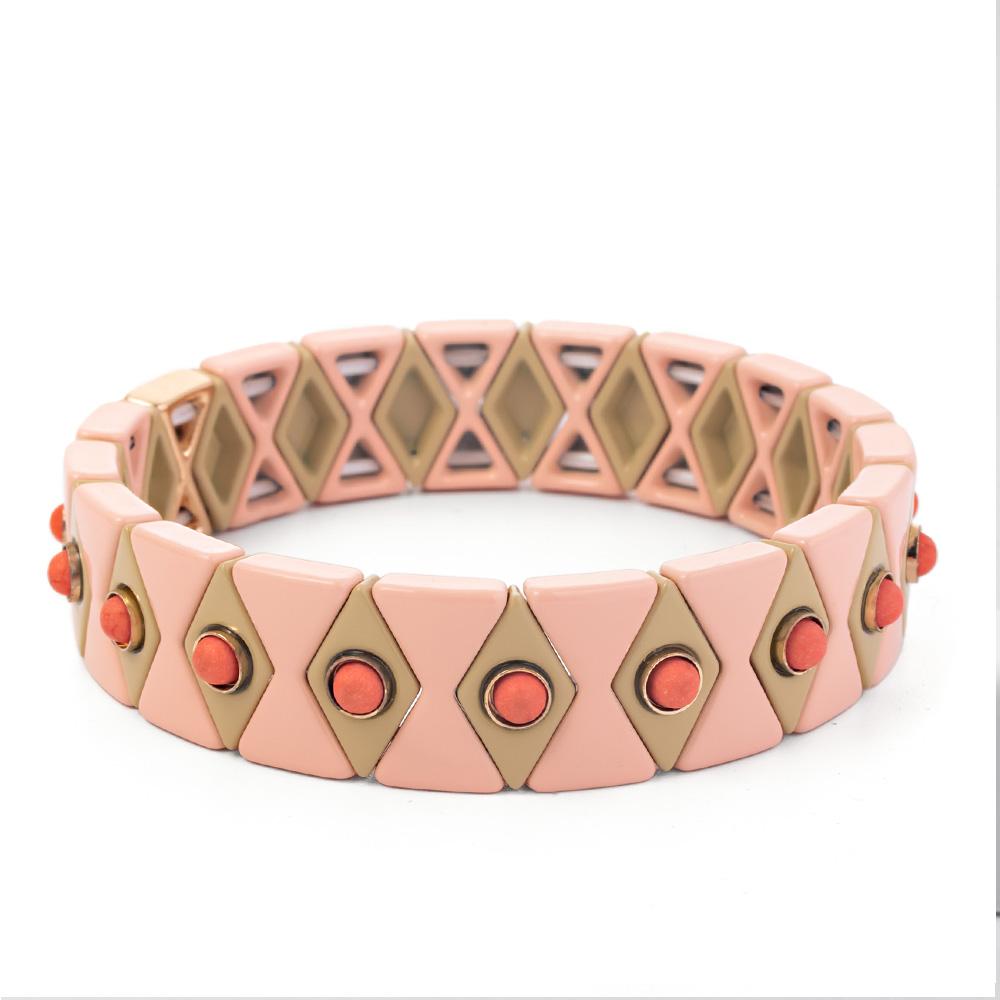 New Fashion Deil Eye Enamel Bangle for Women Colorful Beaded Boho Rectangle Shape Hand Accessory