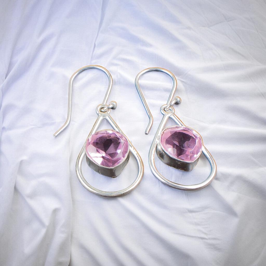 925 Sterling Silver Morganite Gemstone Ethnic Jewelry Earrings 1.50"For Daughter EE-38-11