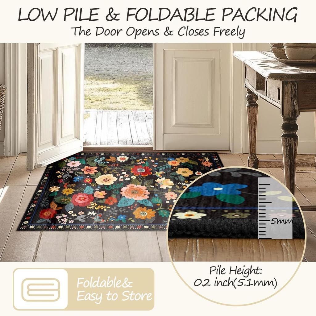 Crystal velvet carpetFloral  Area Rug Machine Washable Soft Print Boho Carpet Non Slip Doormat Low Pile Flower Area Rugs for
