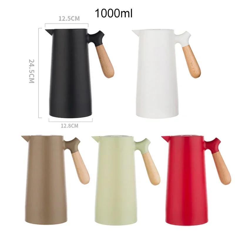 1L European Style Insulated Kettle Household Hot Water Bottle Insulated Bottle Wooden Handle Large Capacity Warm Water Kettle