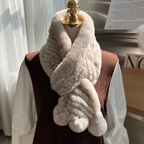 Korean Real Rex Rabbit Fur Woven Scarf Double-sided Thickened Warm Fur Scarf Cute Ball Fur Collar Children