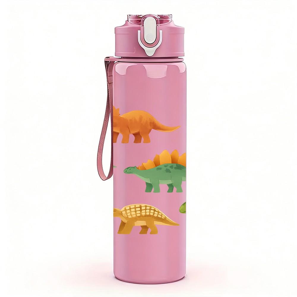1PC Dinosaur Group Animal Print 750ml Color Plastic Sports Water Bottle Leakproof Flip Straw Lid Suitable for Sports Office Home Use