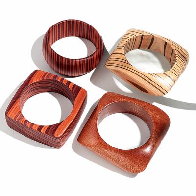 New Simple Wooden Geometric Wide Bangle for Women Retro Fashion Chunky Round Square Cuff Bracelets Personalized Jewelry Gifts