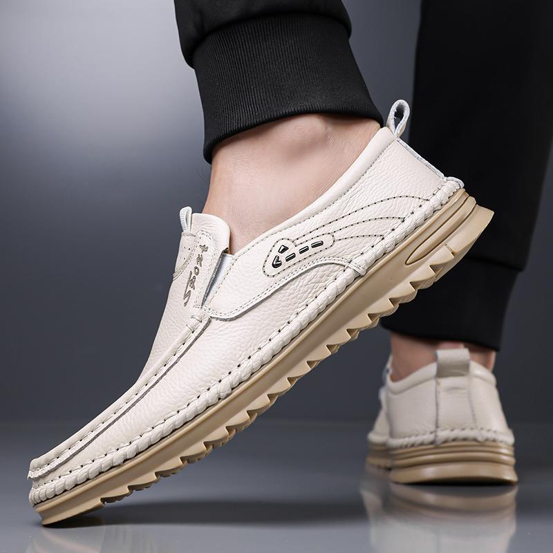 New Style Business Casual Leather Shoes with Soft Cowhide Soles - One-piece Slip-on Casual Dad Shoes Lightweight Men's Shoes