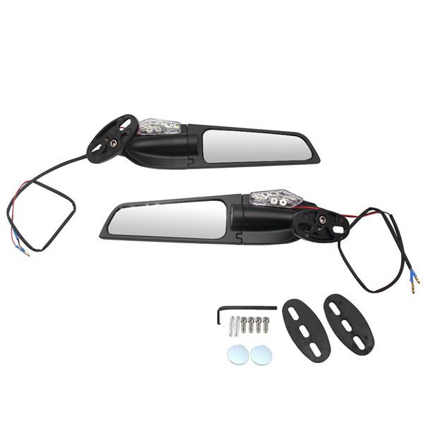 Black Aluminum Alloy Wind Deflector with Lights for Rearview Mirror - White Light Motorcycle Accessory for Kawasaki