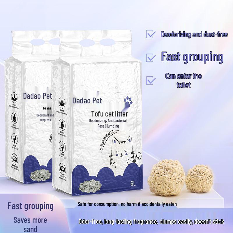 Super Deodorizing Tofu Cat Litter: Low Dust, Highly Absorbent, Fast Clumping, Flushable, 6L Vacuum Packed