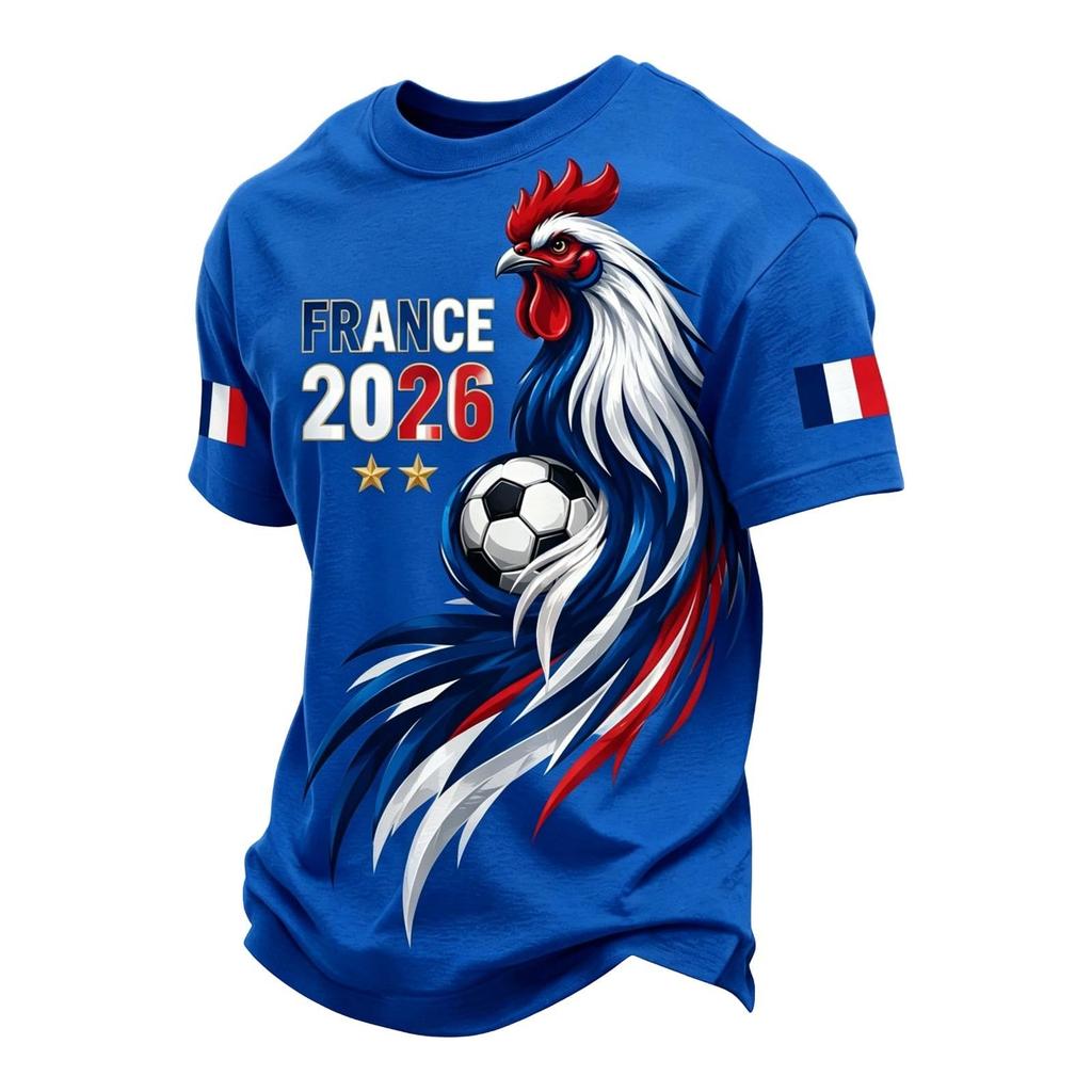 Men's Classic Crew Neck Short Sleeve T-Shirt with France Football Graphic Print Soft Comfortable Fit Casual Wear