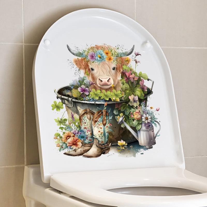 Cute Little Cow Sticker Cartoon Waterproof Bathroom Toilet Decoration Self Adhesive Decals